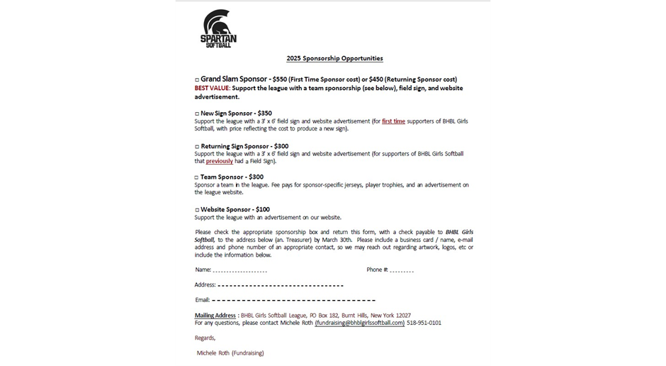 2025 Sponsorship Opportunities Available